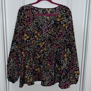 Deep V-Neck Peplum Blouse